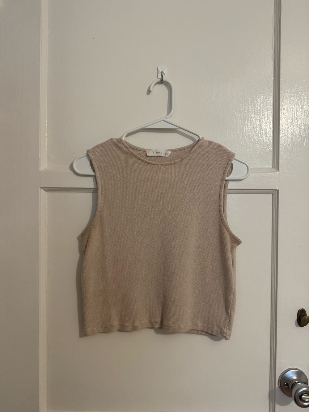 Mango Sleeveless Ribbed Tank - Beige